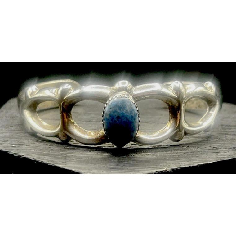 Vintage Sterling Silver Denim Lapis Sandcast Cuff Bracelet